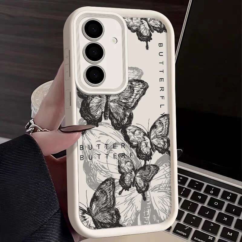 INS Retro Butterfly Silicone Case For Samsung Galaxy S25 S23 S22 Ultra S24 FE A55 A56 A15 A16 A35 A53 A54 A25 5G Soft Cover