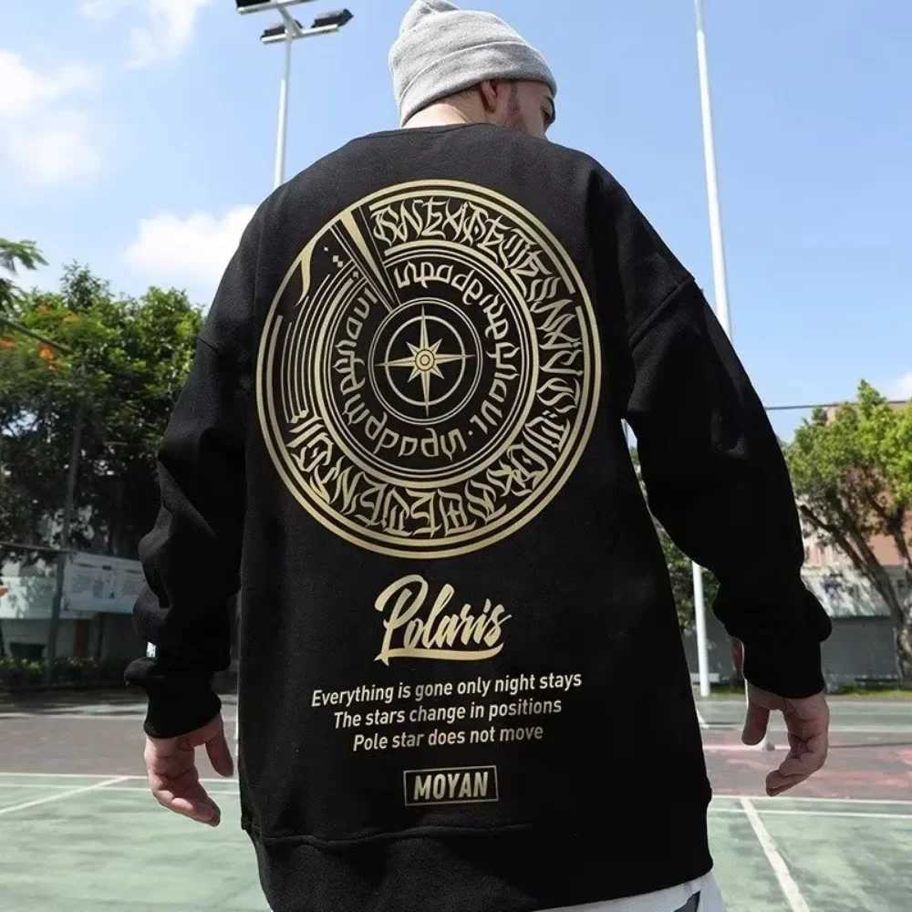 M-8XL Mens Street Gold Star Print On The Back Oversized Unisex Sweatshirt American Velvet Round Neck Long Sleeve Sweater W251106