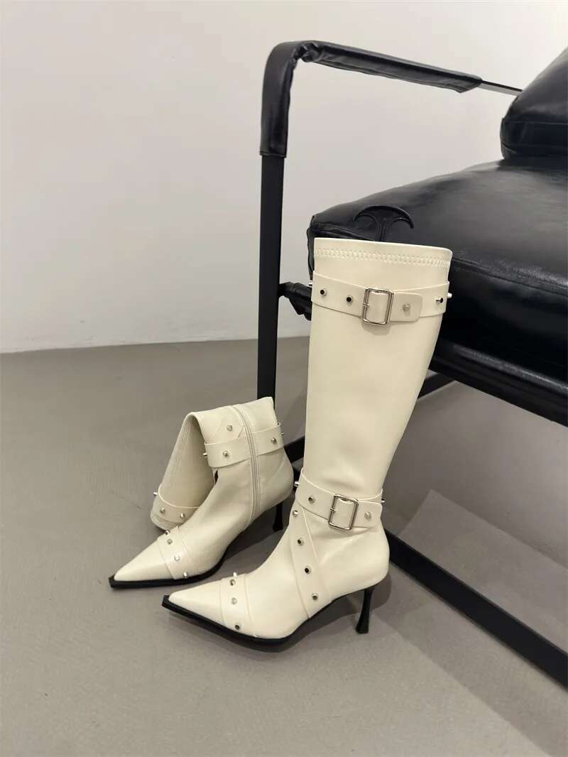 New Style Thin Women 2024 Pointed Toe Women's Tube Thinner-Looked High Heel Long Zip Boots Mujer D109