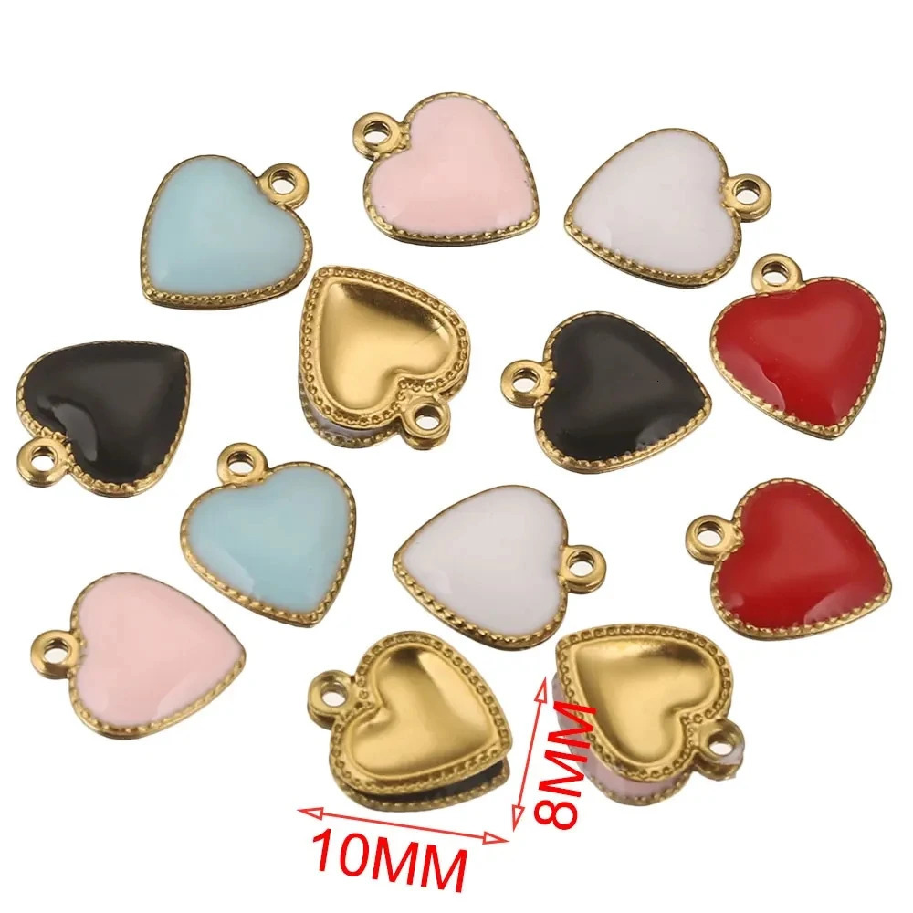 20 pieces of stainless steel enamel heartshaped amulets for jewelry making DIY small amulet bracelets long chain tail label accessories 250325