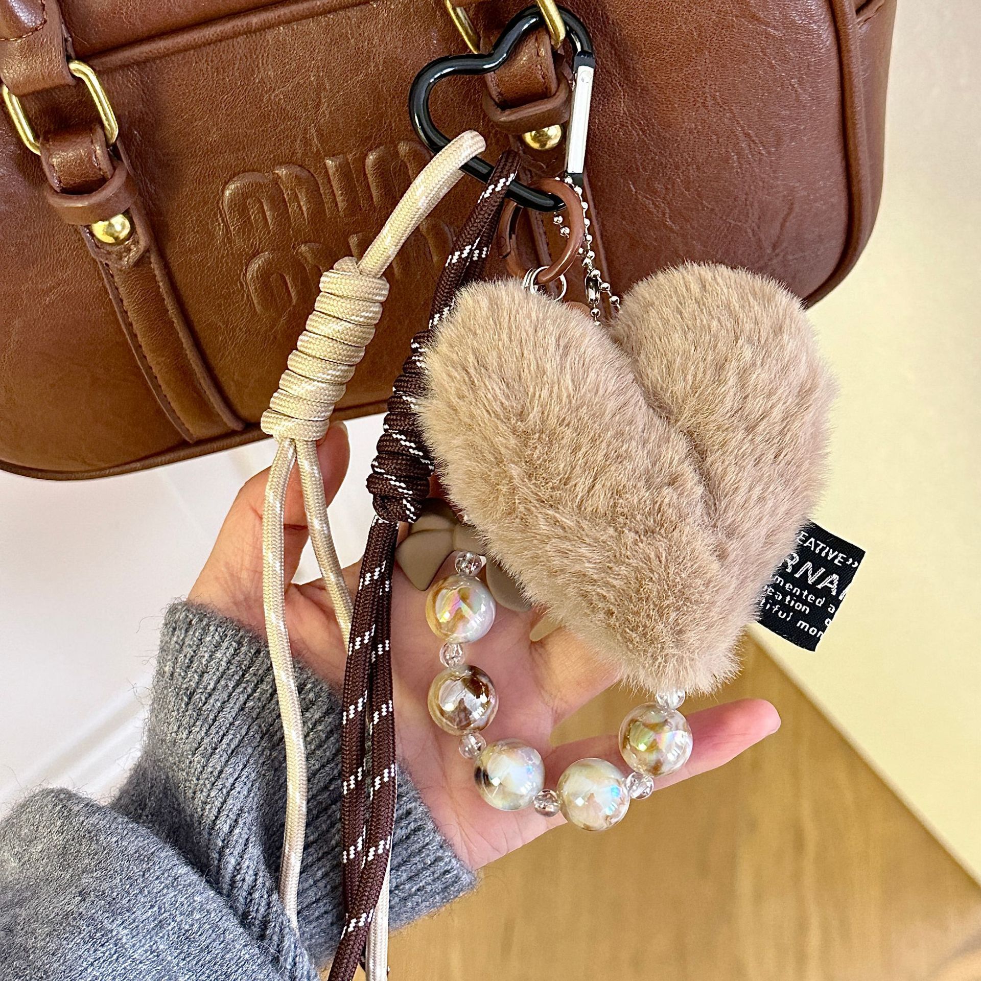 designer bag charm melard Ins leather heart bowknot fashion korean style bag pendant plush car keychain