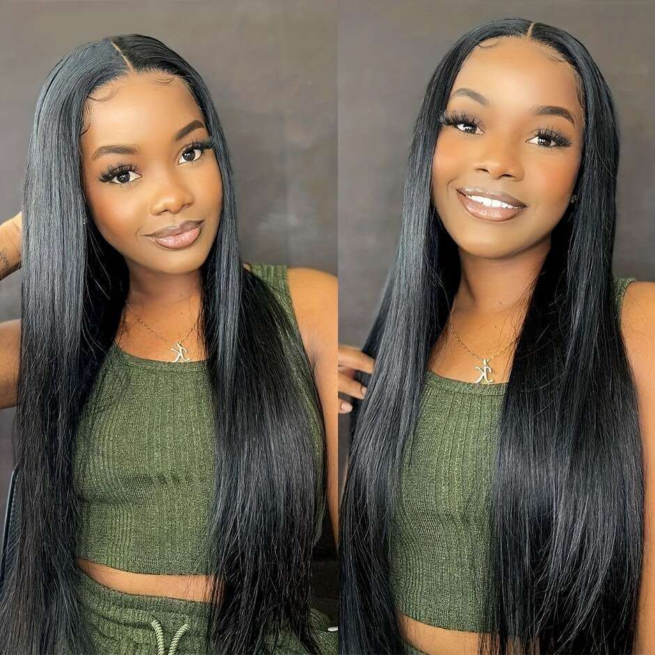 Glueless Straight Human Hair Wig With Pre-Plucked 5X5 Transparent Lace Closure, Natural Black Color, 180% Density, Beginner-Friendly, Sleek & Shiny Lo