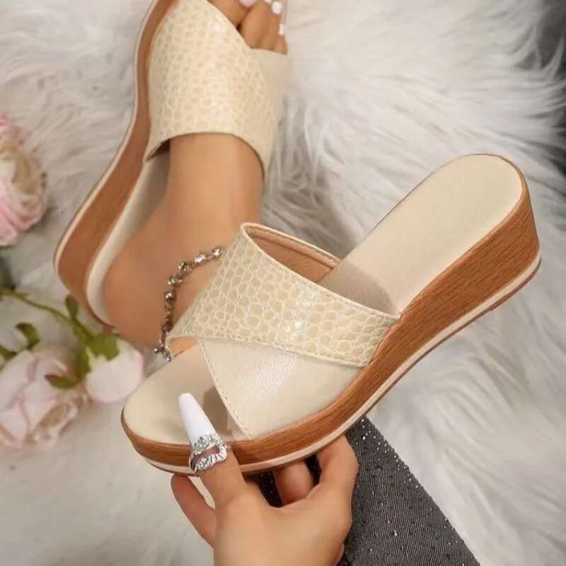 2025 New Ma Po Heel Sandals With No Print Thick Bottomdesigner Summer Shoes Slope Heel Shoeswomen's Slippers Trendy Sandals