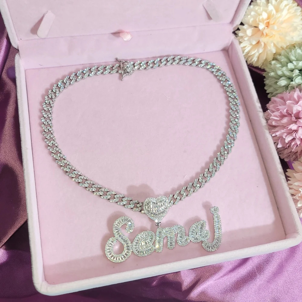 Iced Out Custom Name CZ Initial Letters Pendant with Infinity Cuban Chain Hip Hop Necklace Personalized Jewelry Gift 251105