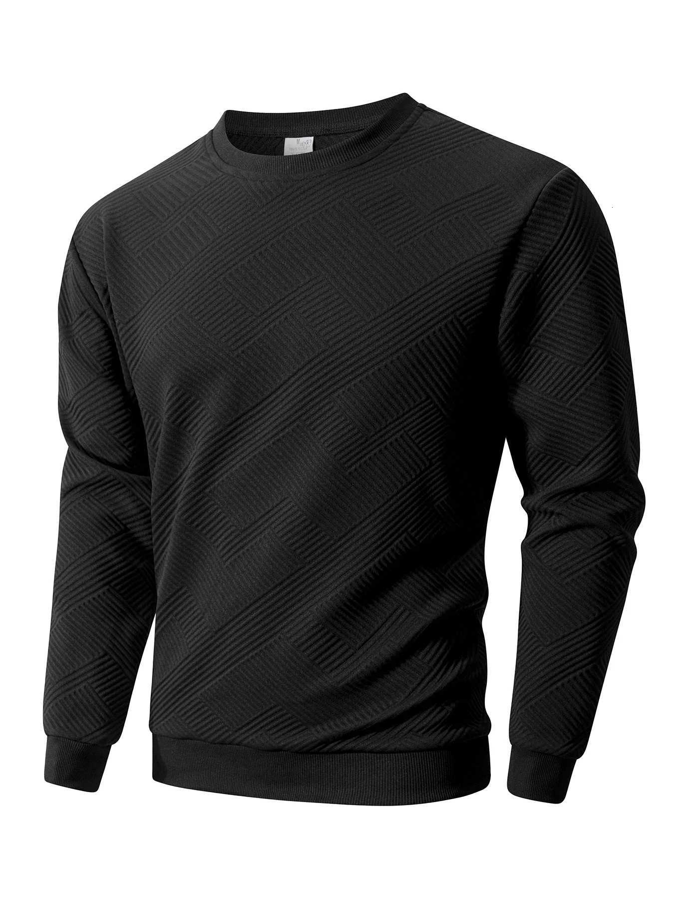 Autumn Mens Pullover Crew Neck Sweatshirts Solid Color Long Sleeve Warm Slim Jacquard Sweaters Men Pullover Tops Streetwear W251106