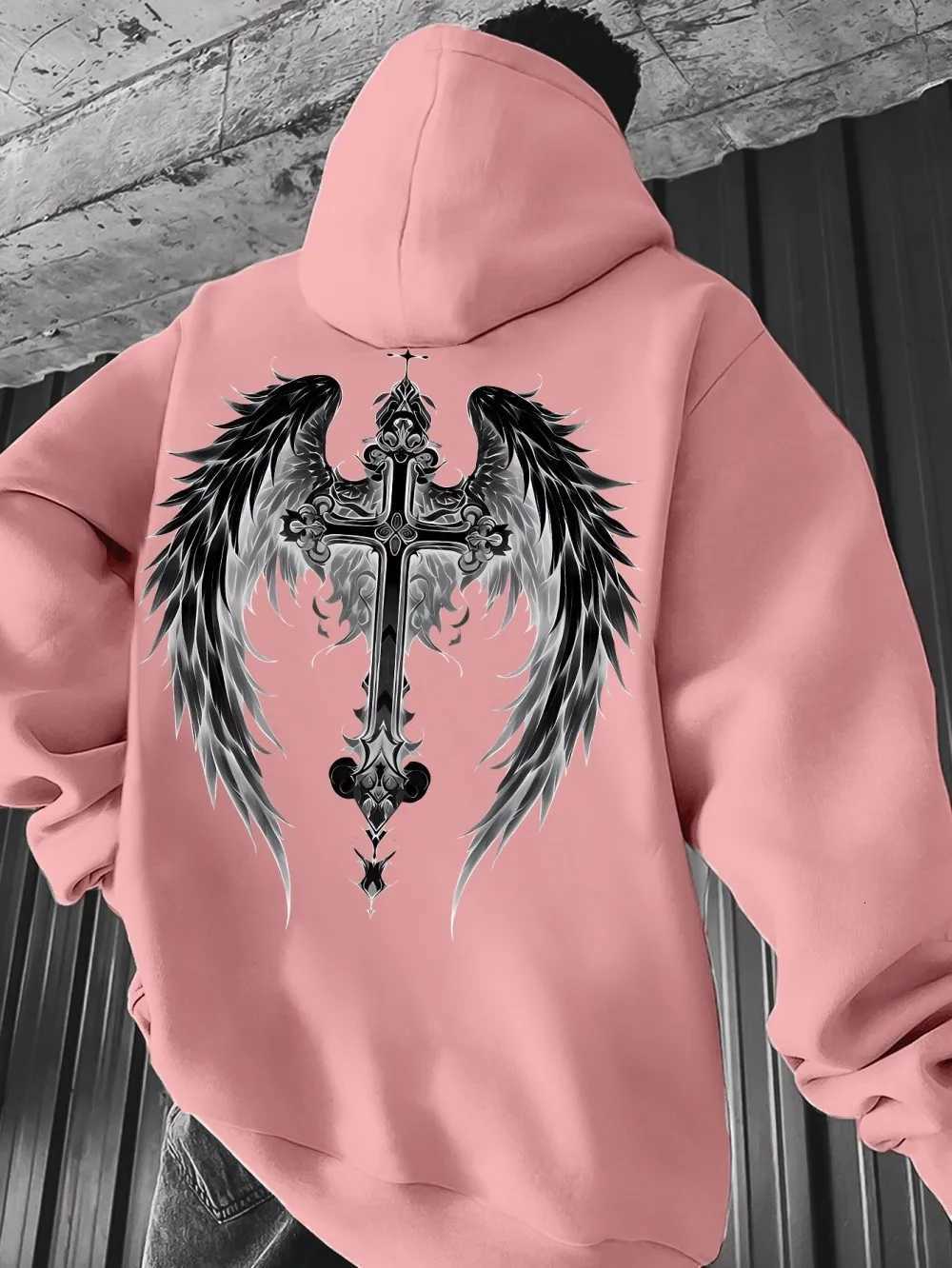 Hot selling autumn mens personalized angel wing print soft and comfortable hooded sweatshirt outdoor urban high street clothing W251106