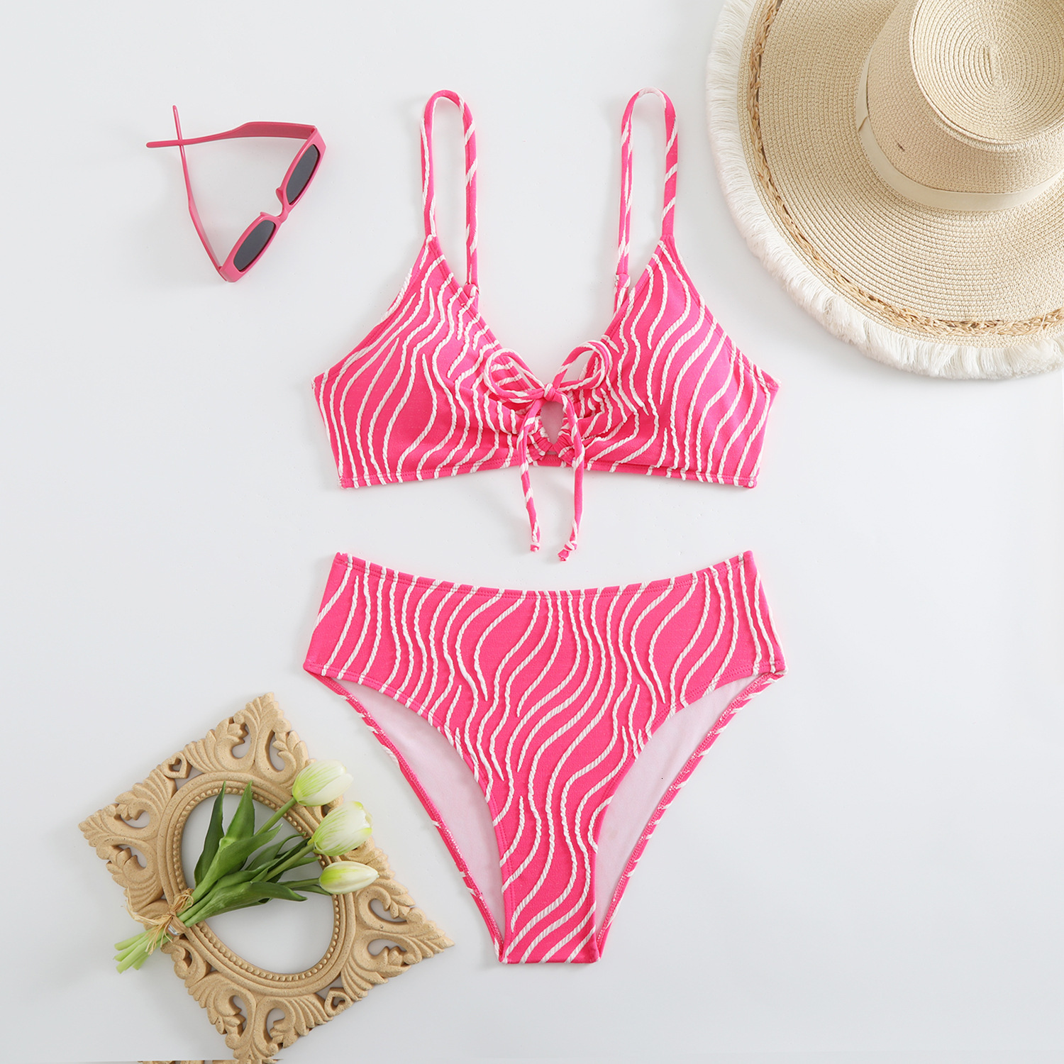 2025 multi-color sexy split women's striped printed bikini swimsuit women