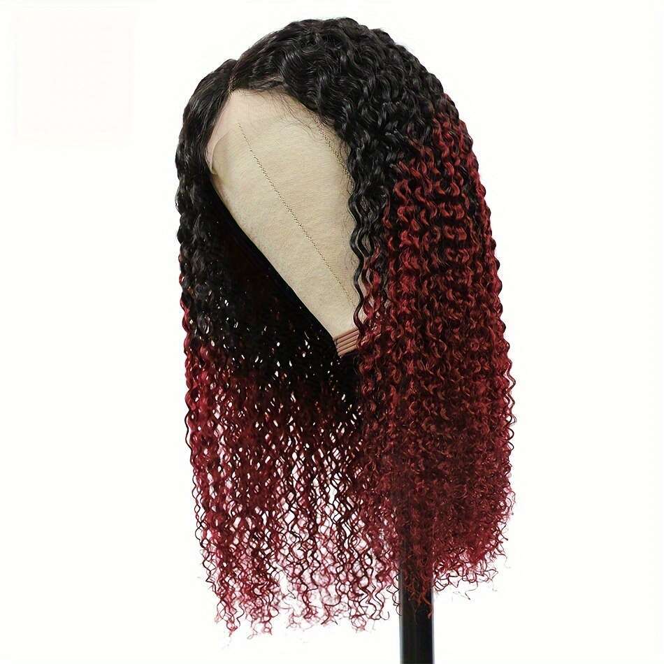 Ombre Bury Kinky Human Closure Jerry Curly Brazilian Hair Glueless Wigs With Pre Plucked 4X4 Lace Front Protective Sling Natural Look Hiensi , Premium