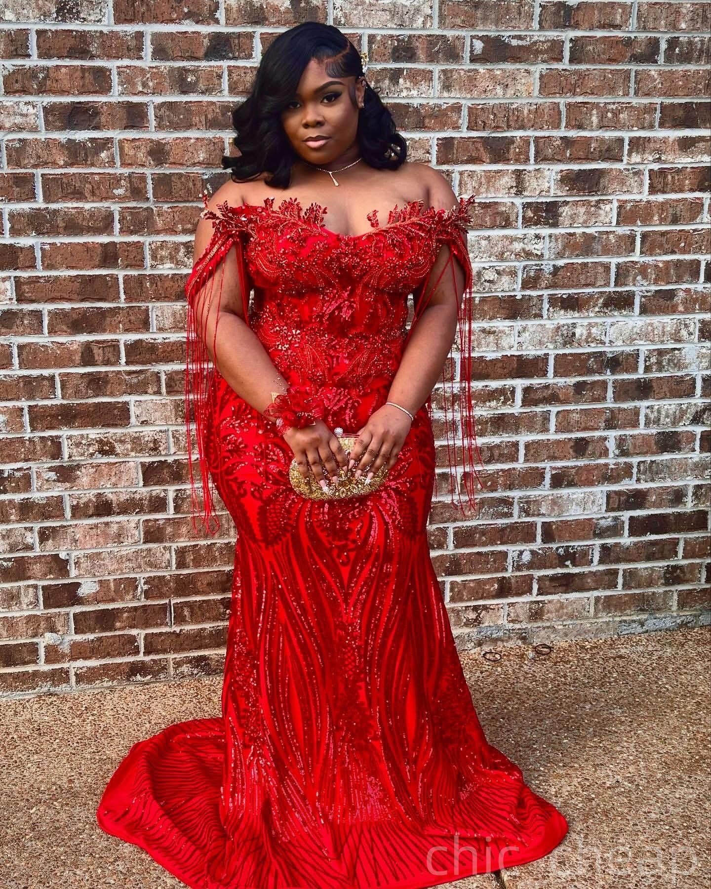 Red Mermaid Prom Dresses 2026 Tassels Crystals Sweetheart Sequined Evening Formal Party Second Birthday Engagement Gowns Plus Size Dress For Special O