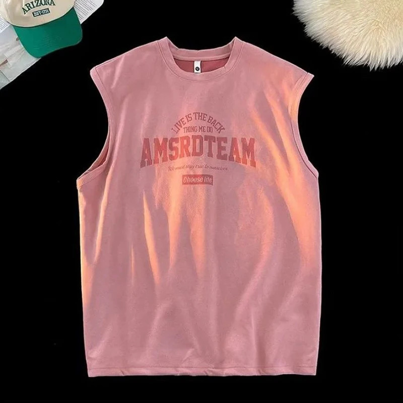 Fashion O-neck sleeveless printed letter vest mens clothing summer loose style top casual T-shirt 250403