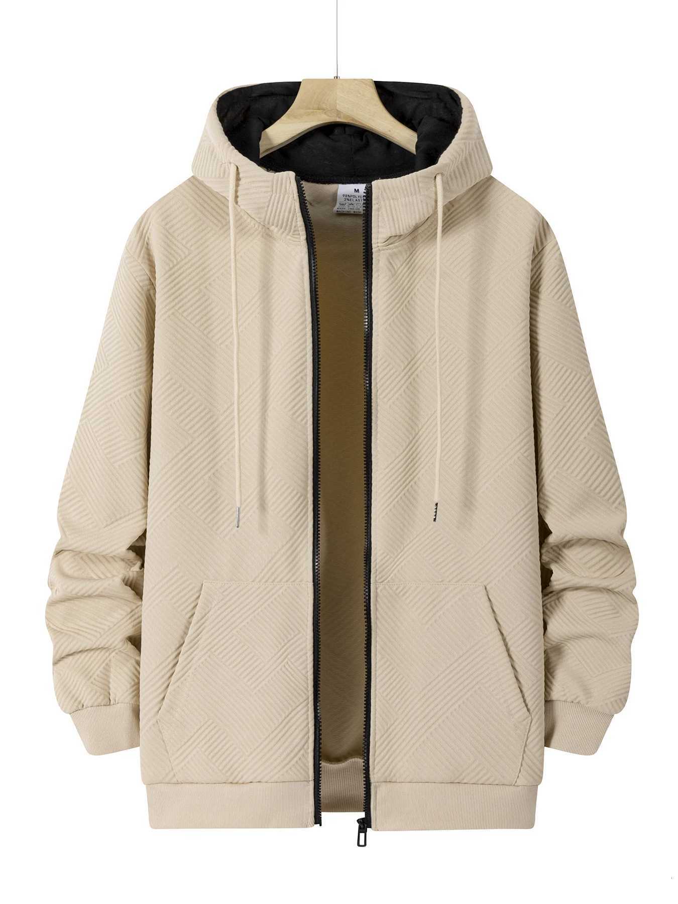 Mens Casual Hoodies Jacket Autumn Zipper Design Daily Long Sleeve Jacket Solid Color Loose Outdoor Coat Hooded Sweatshirt W251106