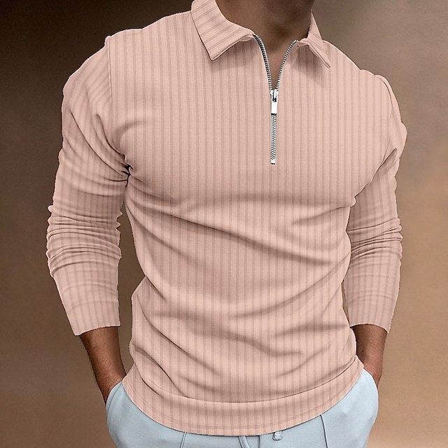 Spring new mens 3D digital printed mens casual long sleeved zipper POLO top