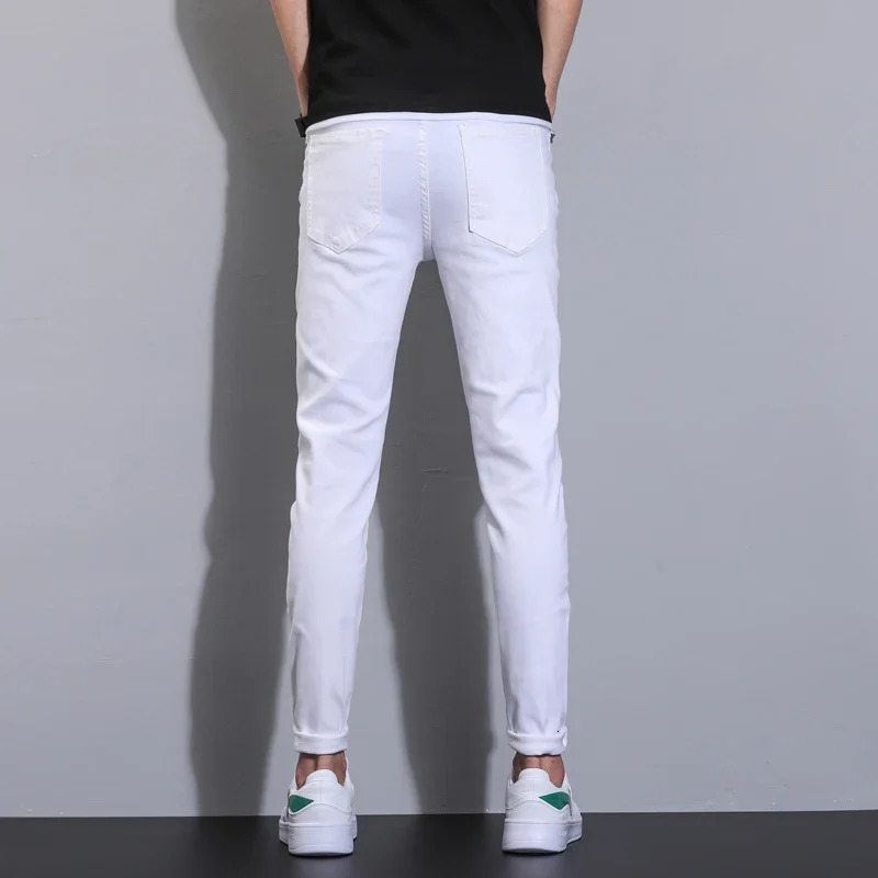 pure white 98 cotton ultrathin jeans for mens stretch and comfortable tight denim Trouser Korean classic fashion casual pants 250401