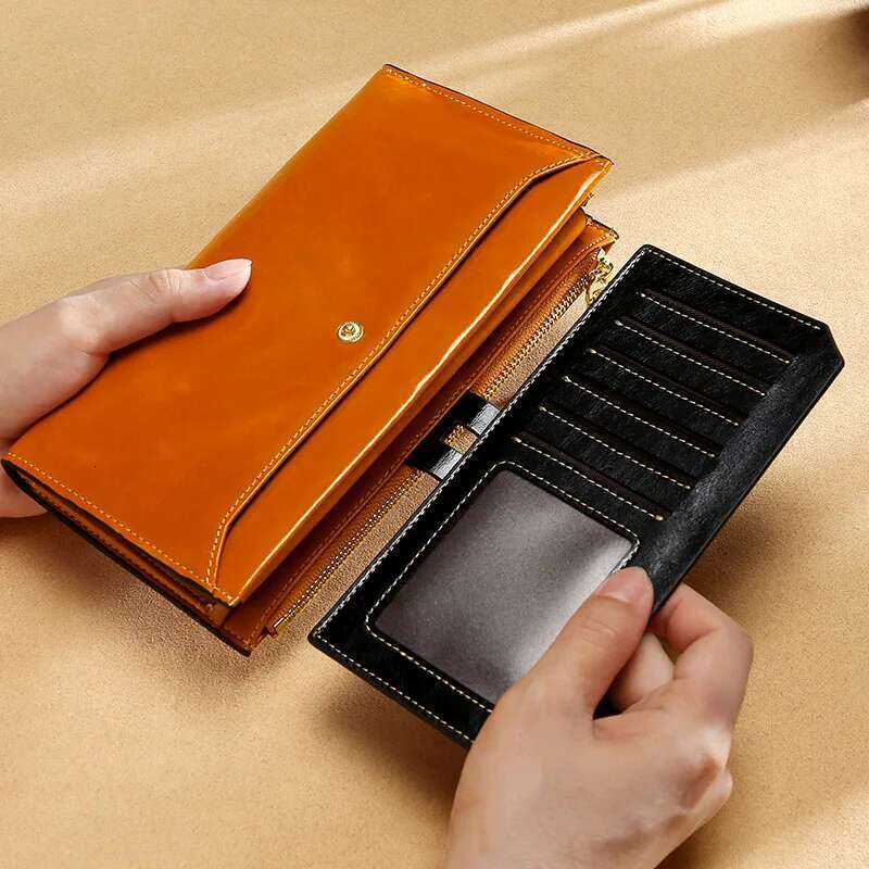 Blocking wallets for women Women Long Lady Brand Design Oil Wax Leather Female Wallet Coin Purse