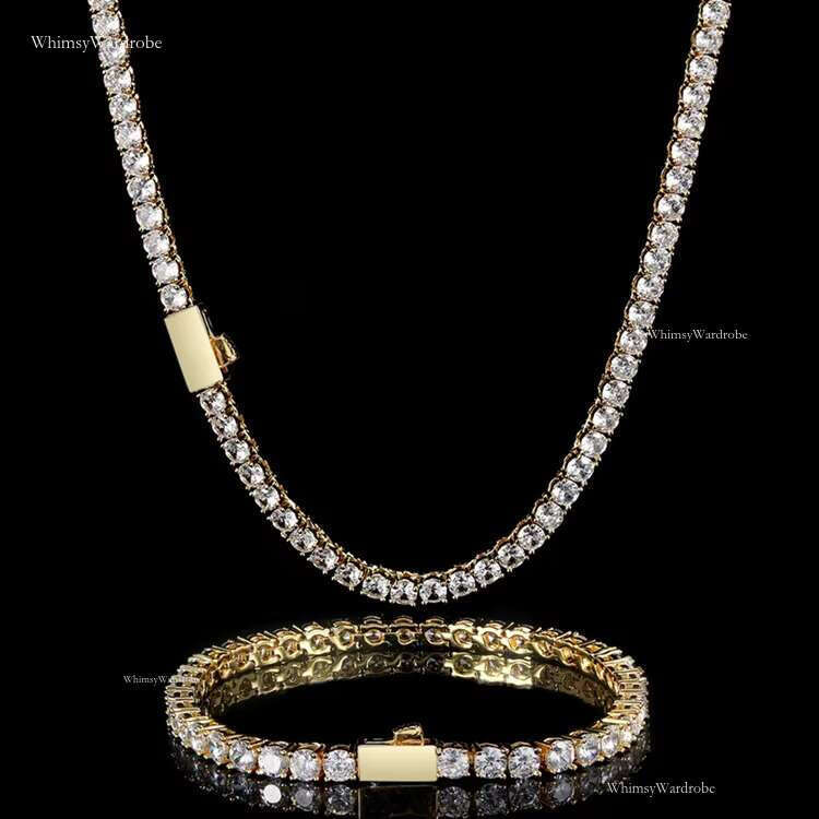 High Quality Tennis Gold Cuban Chain Necklace Moissanite