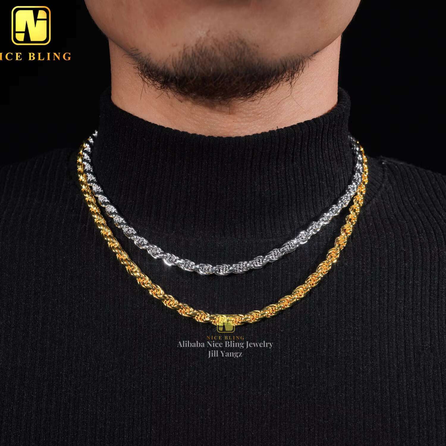 Real Gold Plated 6mm Pass Diamond Tester Stainless Steel Moissanite Rope Chain Cadena Not Tarnish