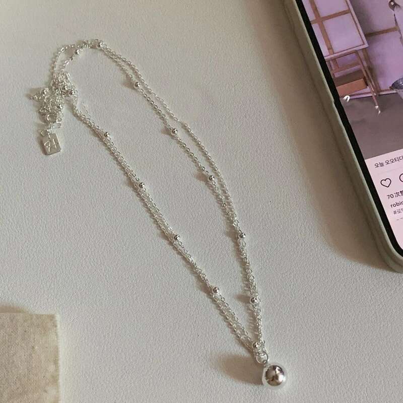 Sterg Sier Bilayer Beads Chain Choker Spherical Pendant Necklaces For Women Wedding Jewelry Collares Collier Ketting