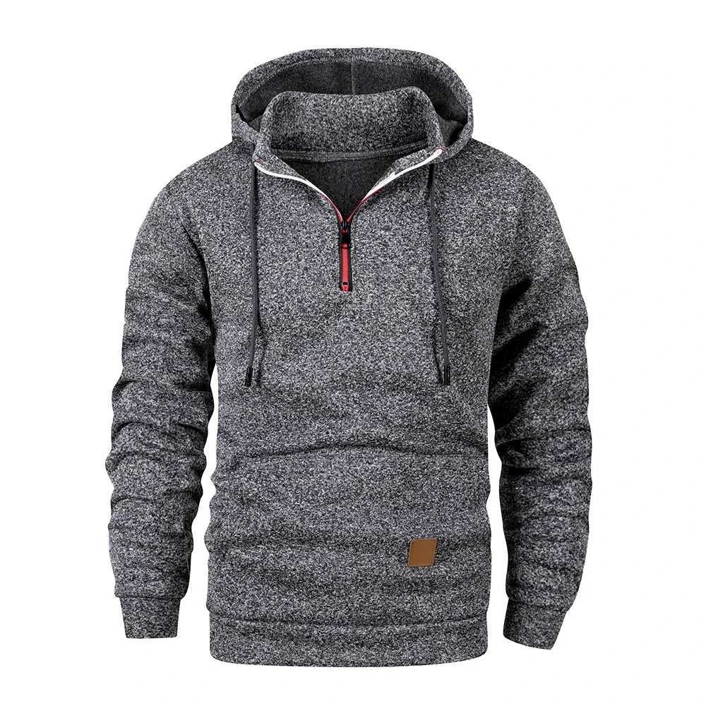 Mens Autumn Warm Hooded Sweatshirt Solid Color Half Zipper Sweatshirt Casual Long Sleeve Breathable Streetwear Sportswear W251106