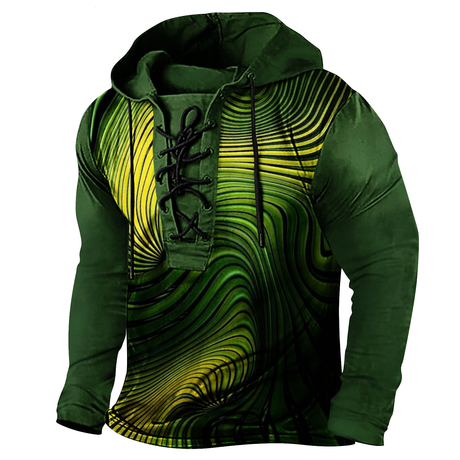 2024 New Spring Mens Digital Printed Tether Large Hooded Long Sleeve T-shirt
