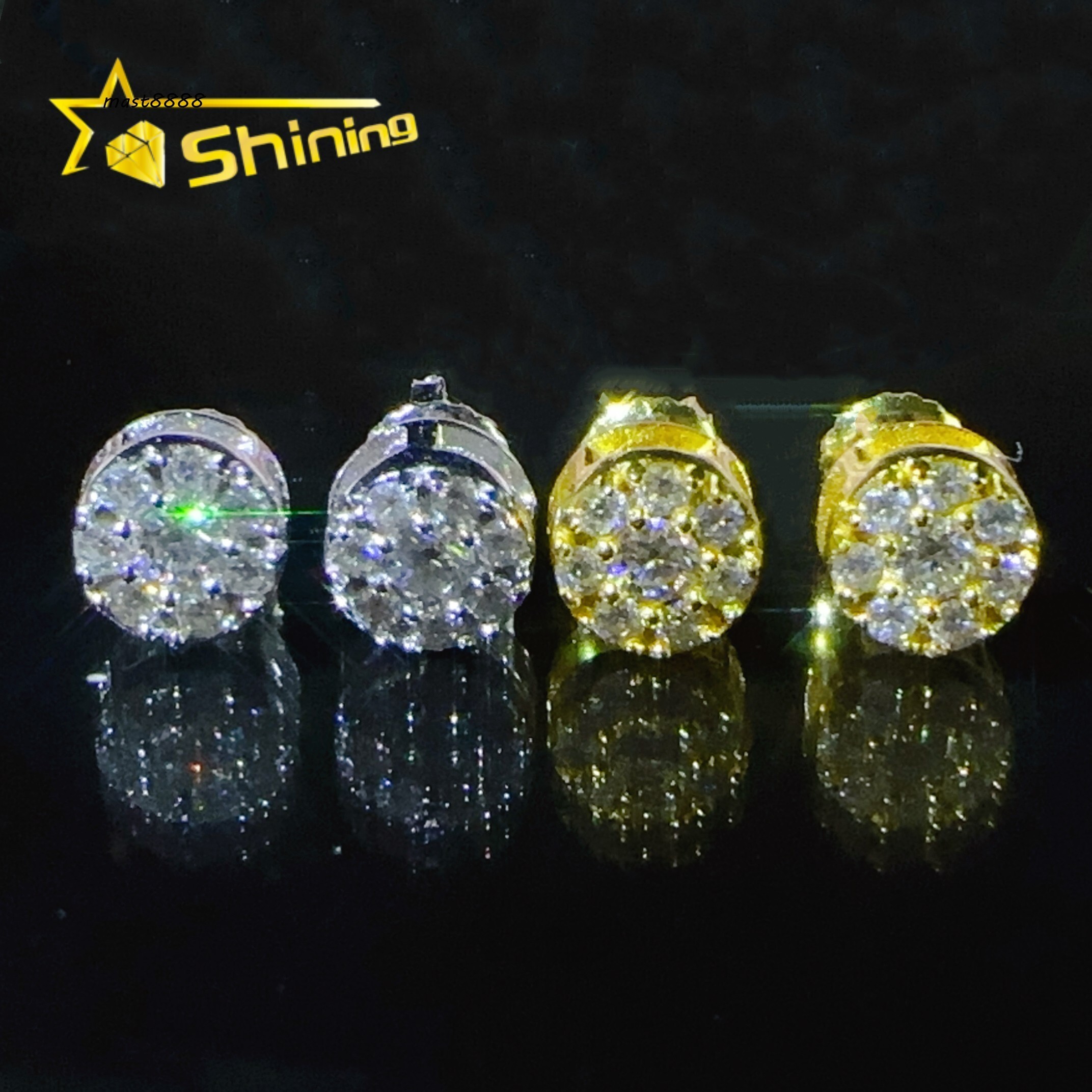 Hot Sale Earrings D Color Round Moissanite Boucles Stud Earrings 925 Silver Flower Unisex Studs for Ears
