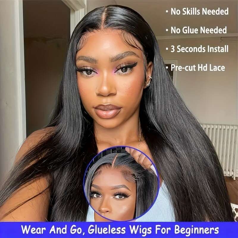 Glueless Straight Human Hair Wig With Pre-Plucked 5X5 Transparent Lace Closure, Natural Black Color, 180% Density, Beginner-Friendly, Sleek & Shiny Lo