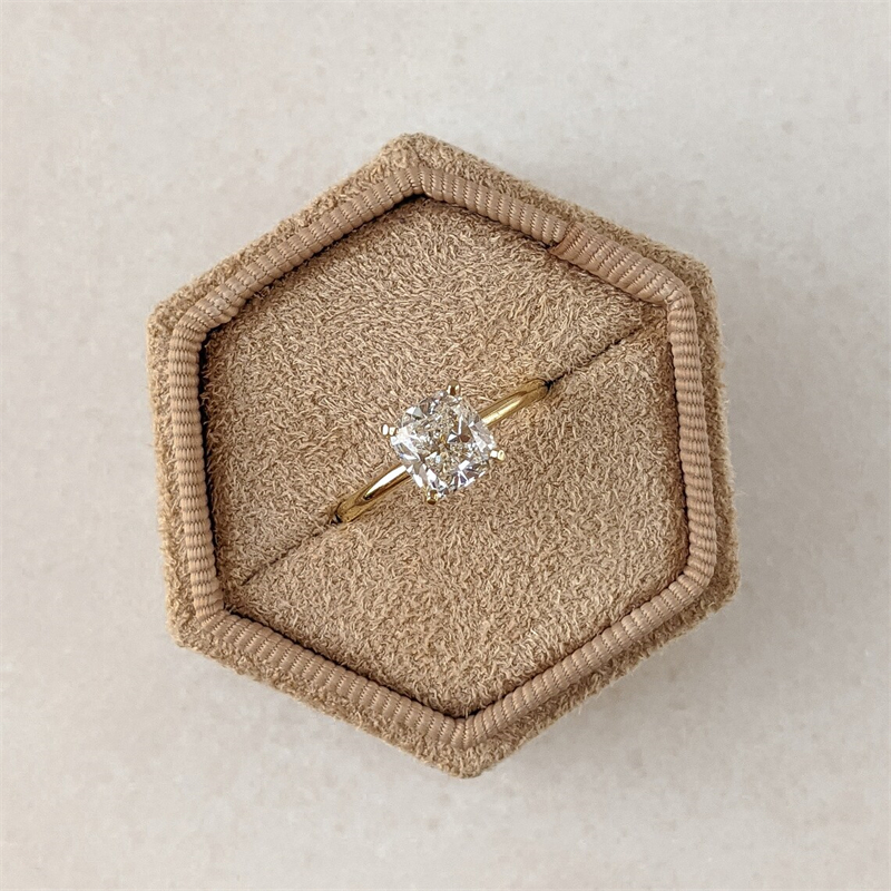 Fine Jewelry Real Yellow Gold 14K 18K 1.5 Carat Cushion Lab Diamond Engagement Solitaire Ring For Women E VS1 CVD HPHT Diamond Wedding Womens Ring