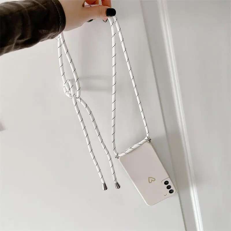 Crossbody Lanyard Silicone Phone Case For Samsung Galaxy S20 S22 S23 S24 S10 Note 10 20 Plus Ultra S21 Fe Love Heart Cover