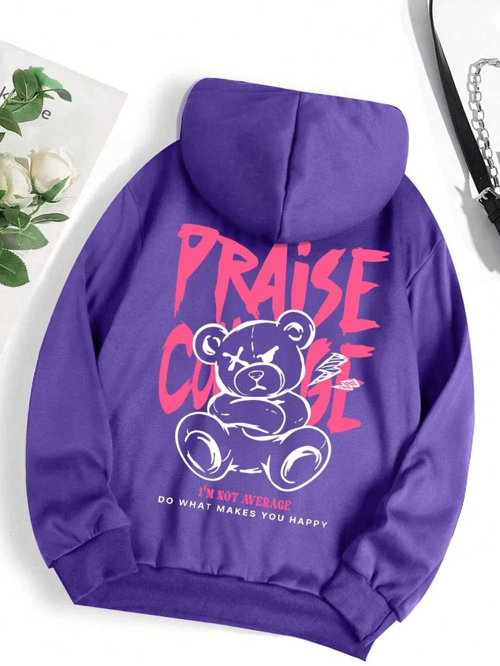 A comfortable bear letter printed mens casual hoodie and a fashionable Harajuku sweatshirt for the autumn of 2025 W251106