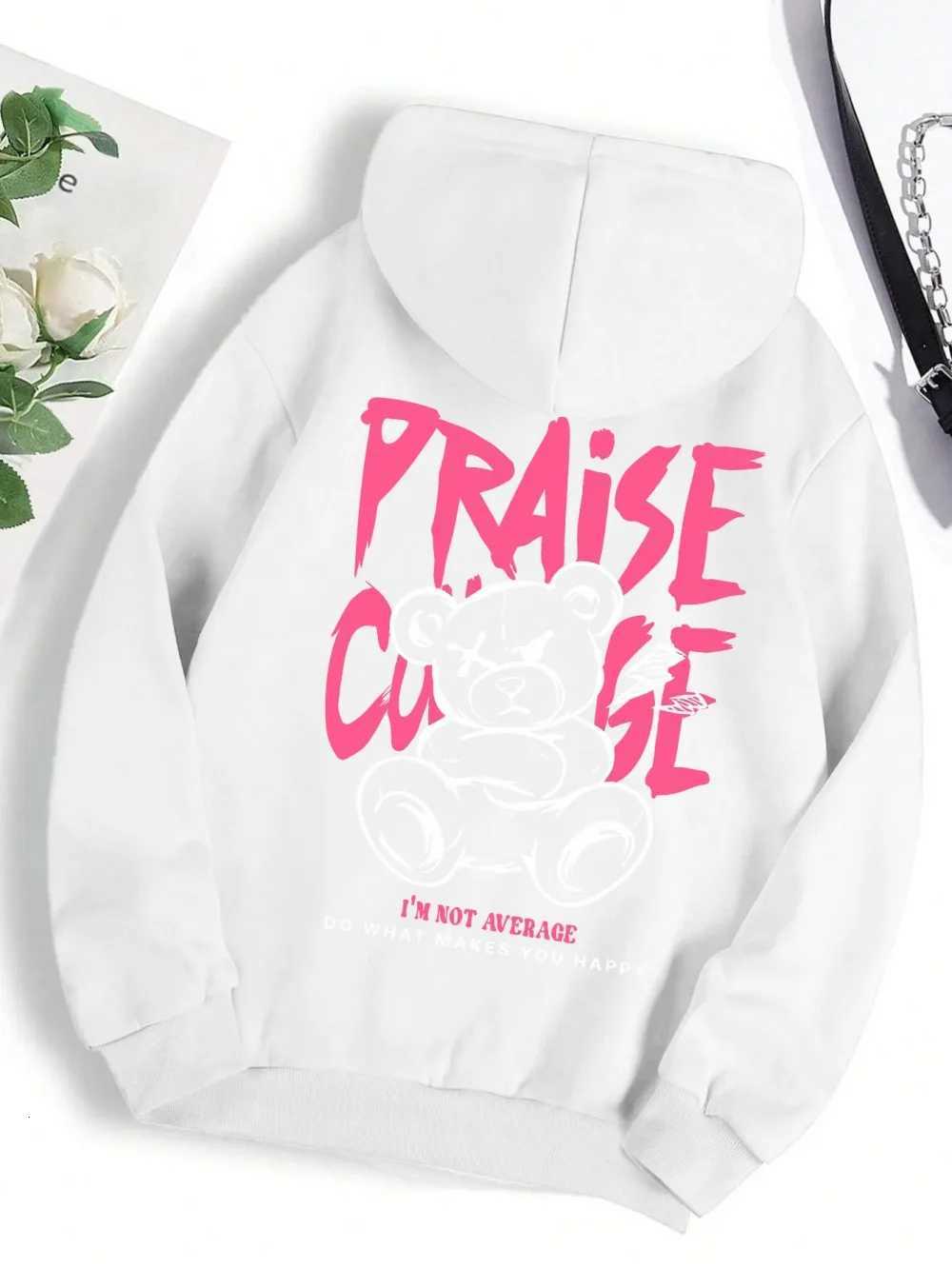 A comfortable bear letter printed mens casual hoodie and a fashionable Harajuku sweatshirt for the autumn of 2025 W251106