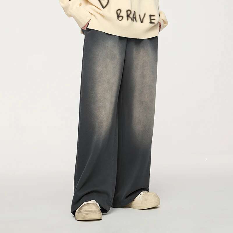 Unisex Washed Straight Sweatpants Men's Multi-Color American Street Style Wide-Leg Casual Pants