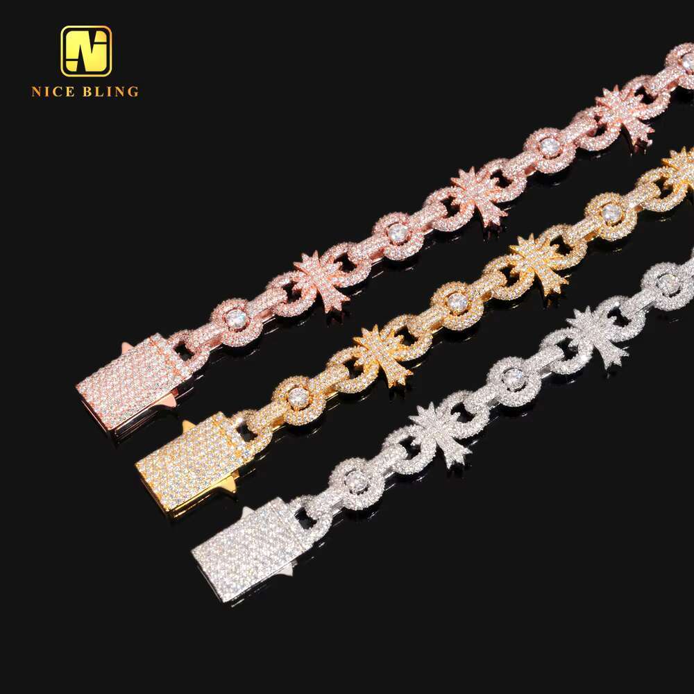 VVS Moissanite Custom 10mm Iced Out New Design Hip Hop Style Jewelry Infinity Cross Cuban Link Chain 925 Silver Diamond Bracelet