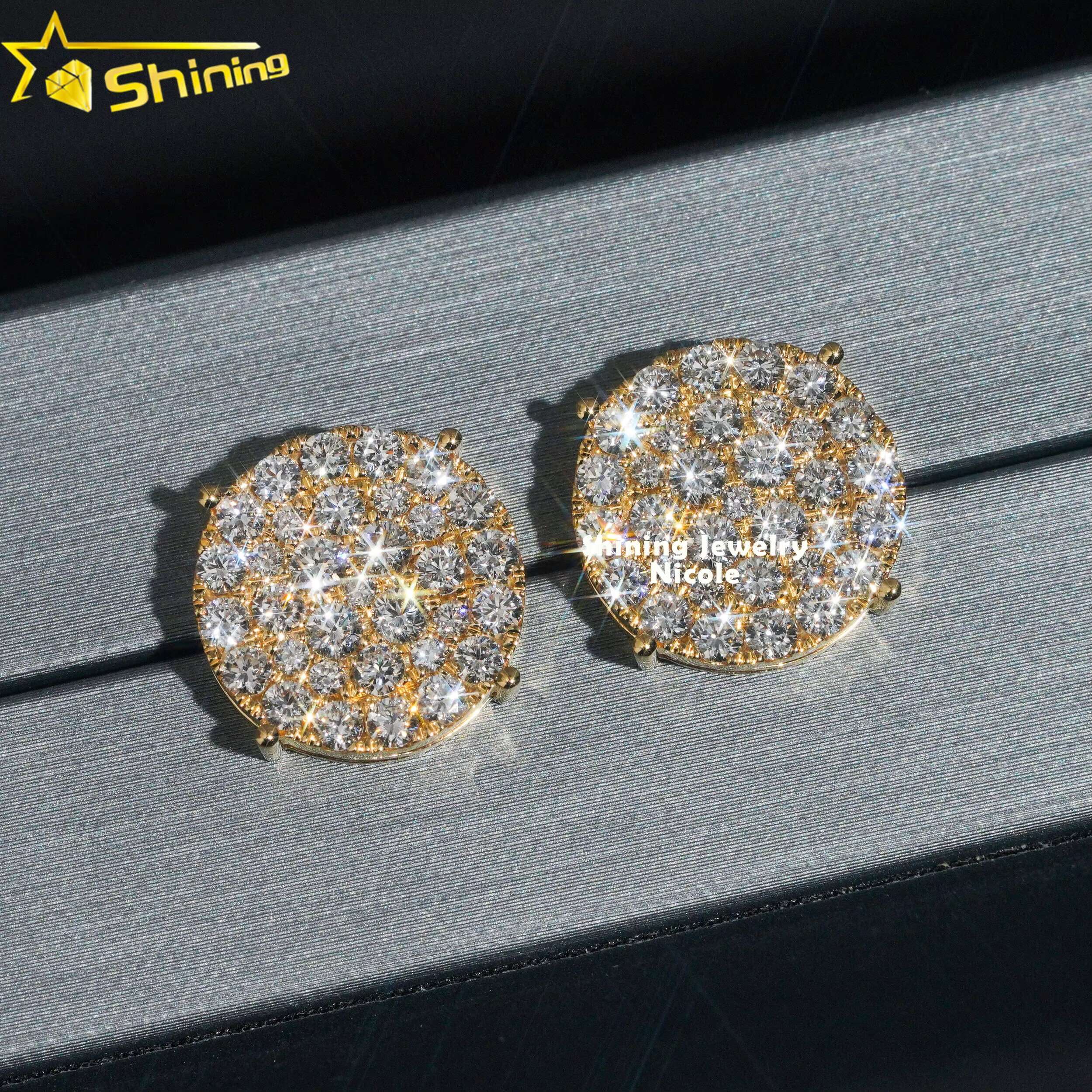 Luxury Hip Hop Yellow Gold Certified Iced Out Top Quality Solid 18k Gold Lab Diamond Earrings