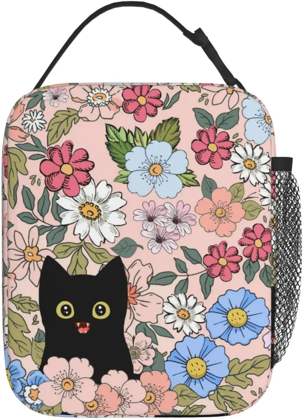 Black Cat Lunch Box Fun Bag for Children Teenagers Girl Adults Coolers Insulated Flower School Work Travel 250401