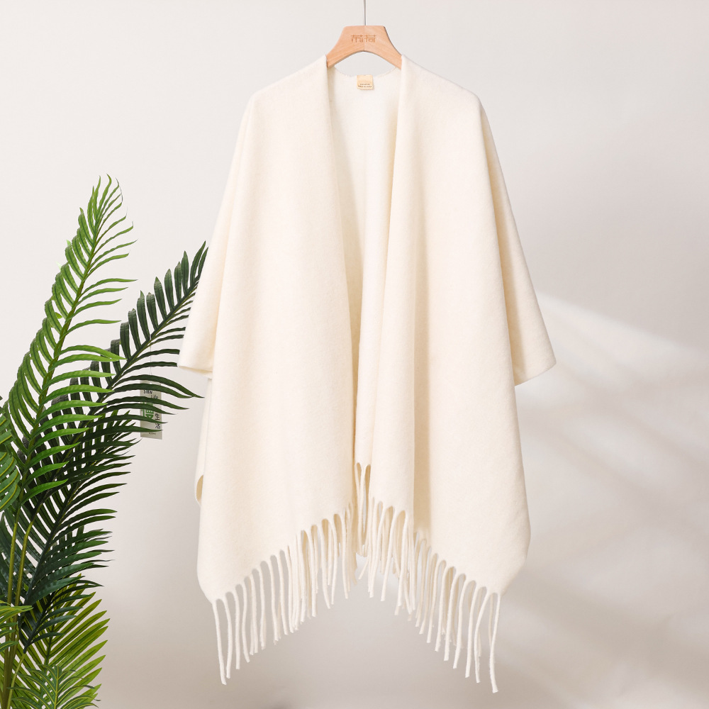 K323 High-grade pure color outer wear thickened wool split large shawl women's cape cloak winter warm shoulder neck guard