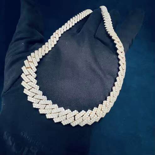 Luxury Elegant 13mm Raised Prong Set Cuban Chain Moissanite Studded Cuban Link Chains for Sale at Best Prices