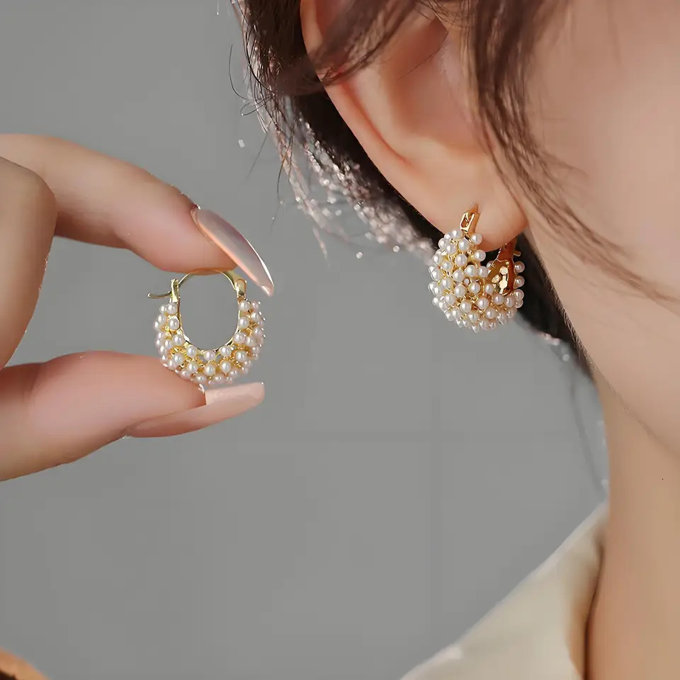 Explosive millet bead basket earrings fashionable fresh fully buttoned small ious temperature 250326