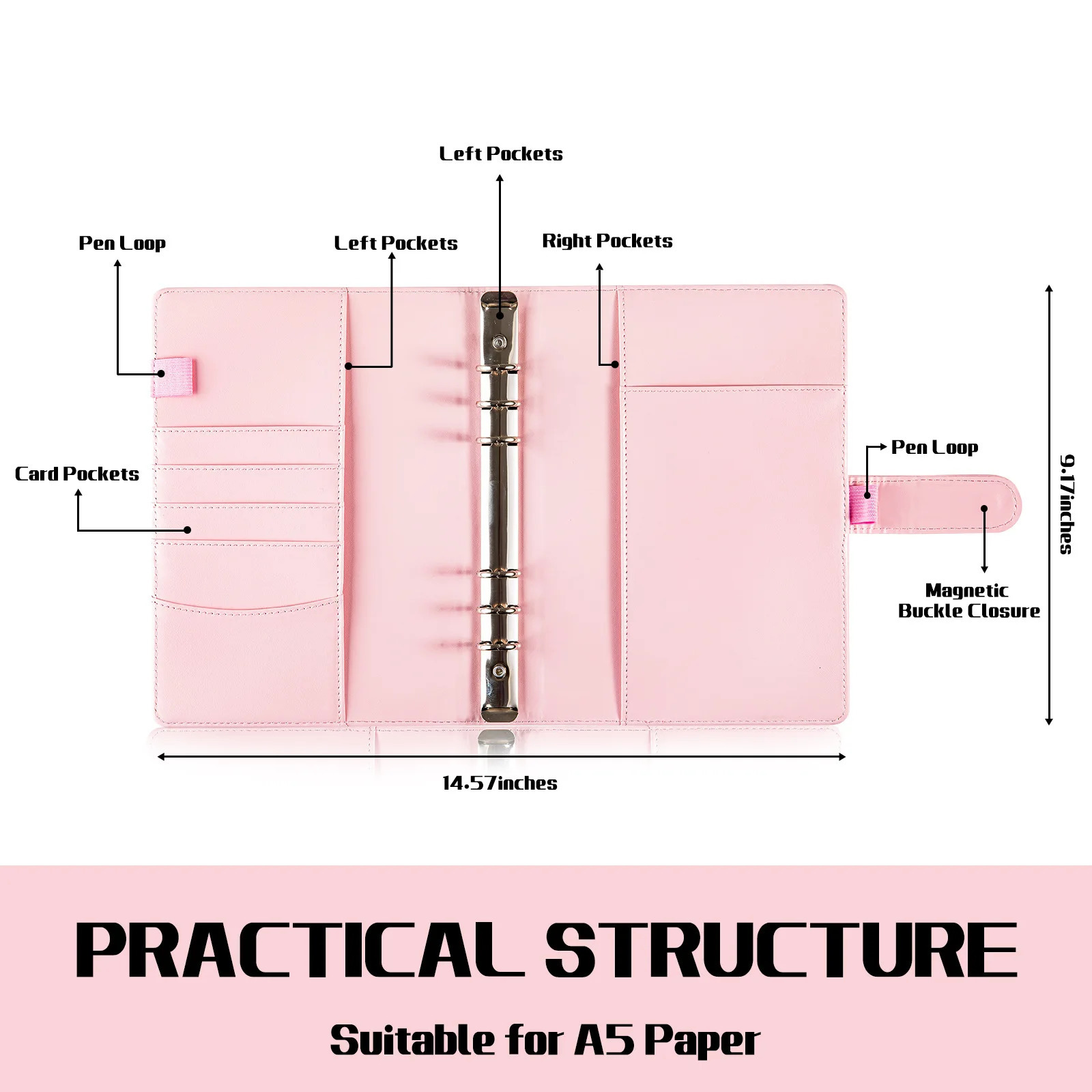 A5 With 80 Sheet Inner Line PU Leather DIY Binder Notebook Cover Diary Agenda Planner Paper Cover School Stationery 251106