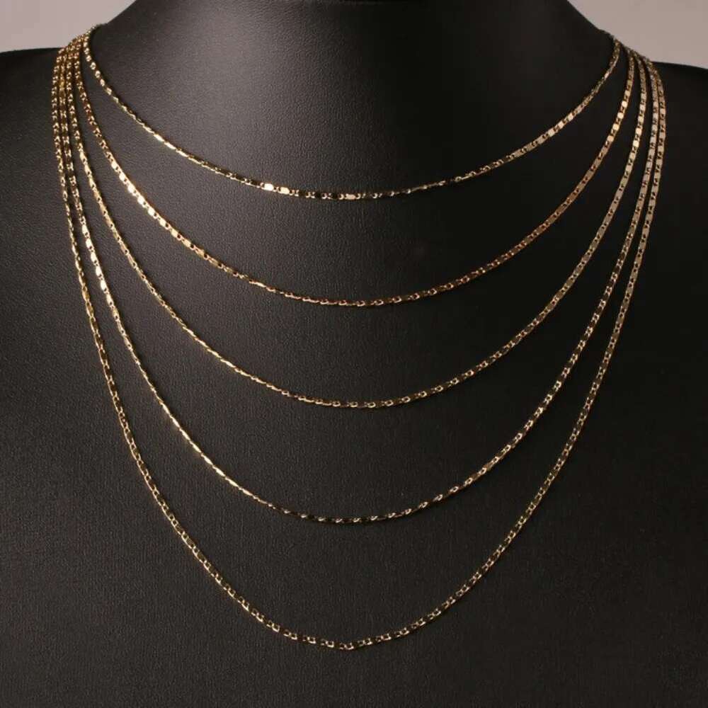 40-75cm gold Sterg sier charm 2MM flat chain Necklaces for Women Men Fashion Party Wedding Jewelry