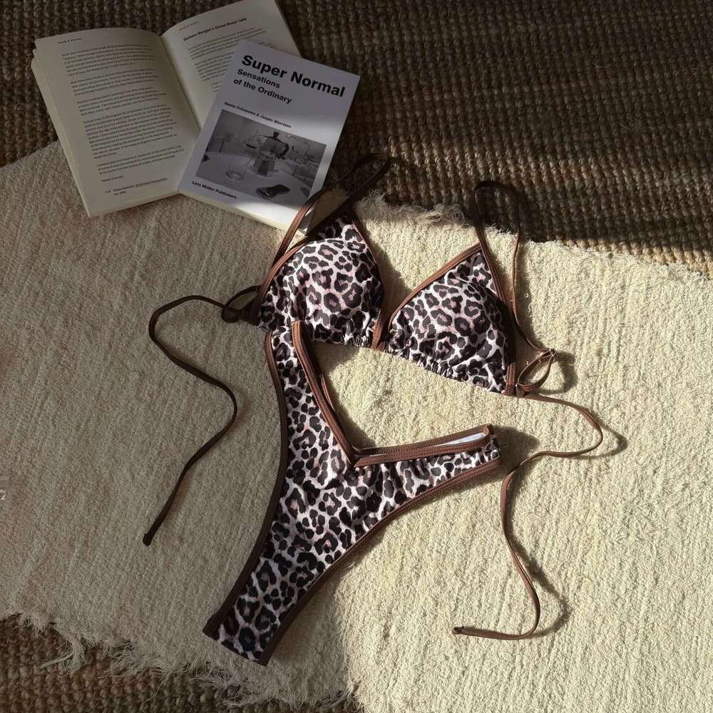 Sexy Red Leopard Print Patchwork Bikini 2025 Women Halter Pleate Push Up Thong Swimsuit Beach Bathing Suit Two Piece Swimwear