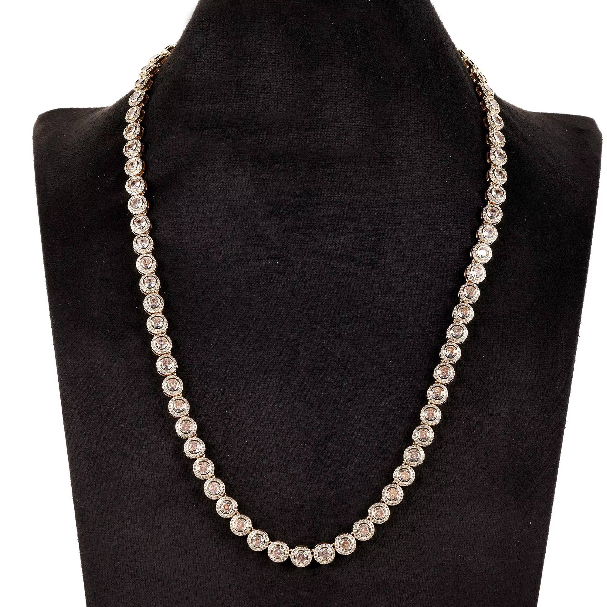 Womens 925 Sterling Silver Hip Hop Style Tennis Necklace Set Moissanite Round Design Link Chain