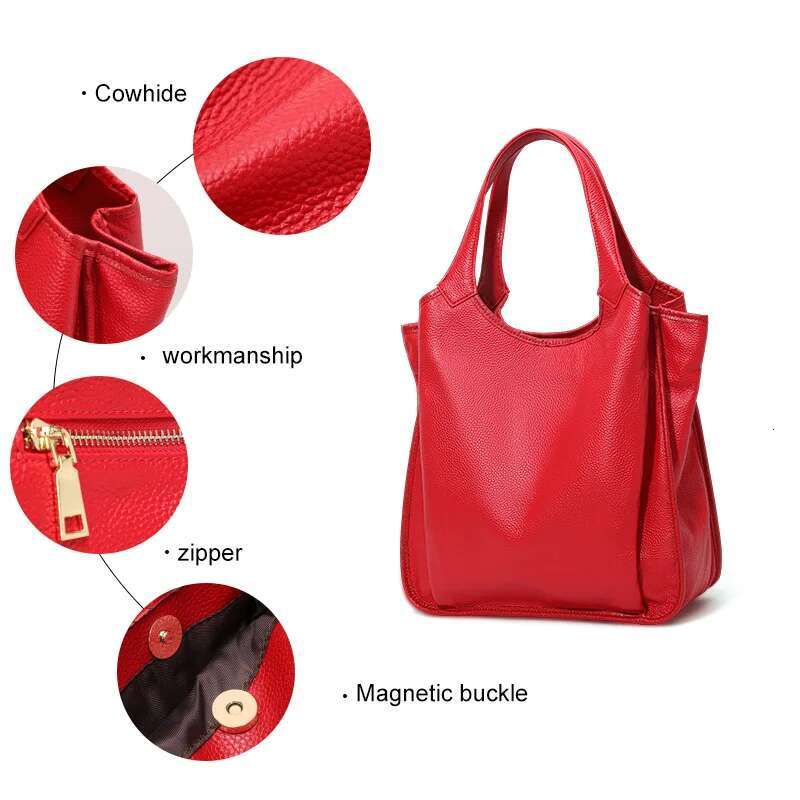 Aidrani Fashion Genuine Leather Large Capacity Women's Handbag Casual Red Cowhide Underarm Shoulder Bag