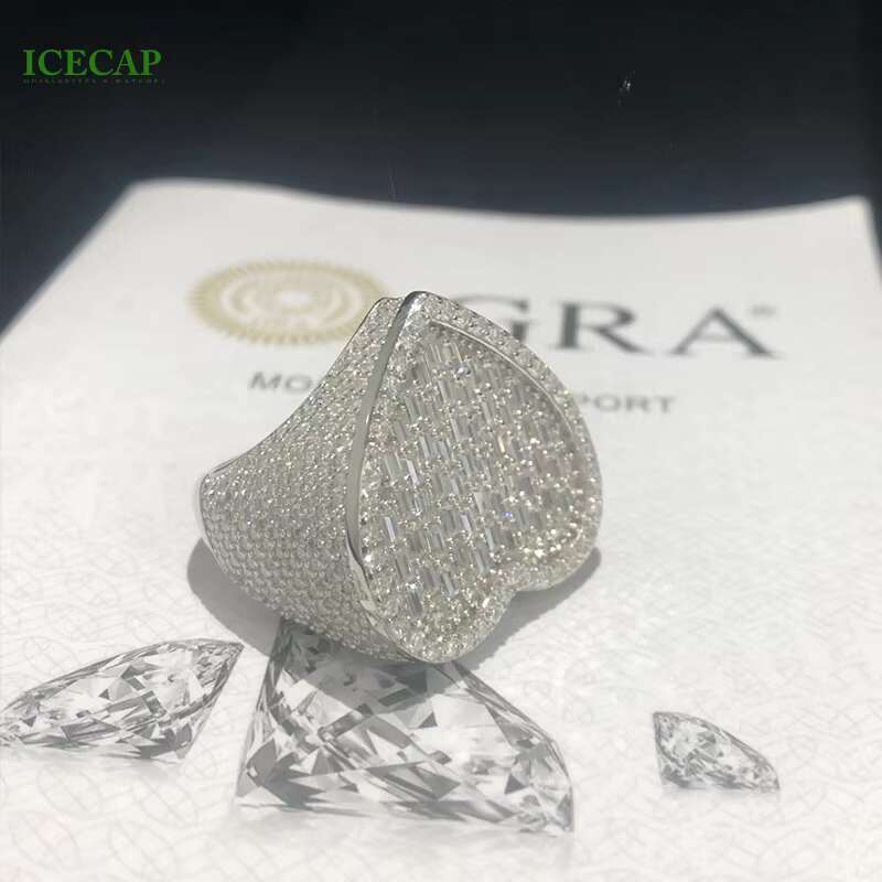 Big Heart Shape Ring 925 Silver White Gold Plated Ring baguette Cut VVS Moissanite Ring for Women