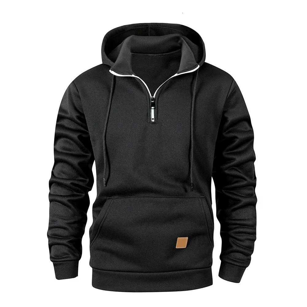 Mens Autumn Warm Hooded Sweatshirt Solid Color Half Zipper Sweatshirt Casual Long Sleeve Breathable Streetwear Sportswear W251106