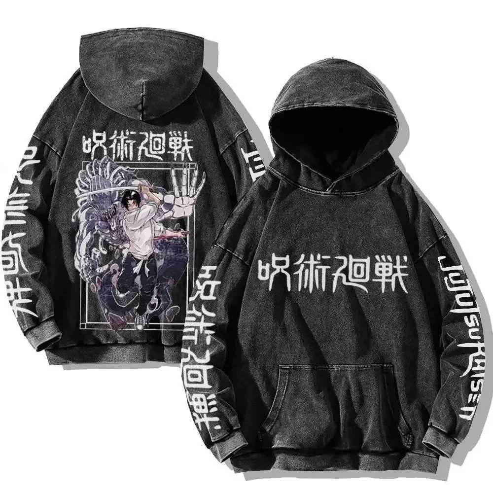 Vintage Anime Washed Hoodies Hip Hop Streetwear Cartoon Sweatshirts Men Women Casual Oversized Long Sleeve Pullover Y2k Clothes W251106