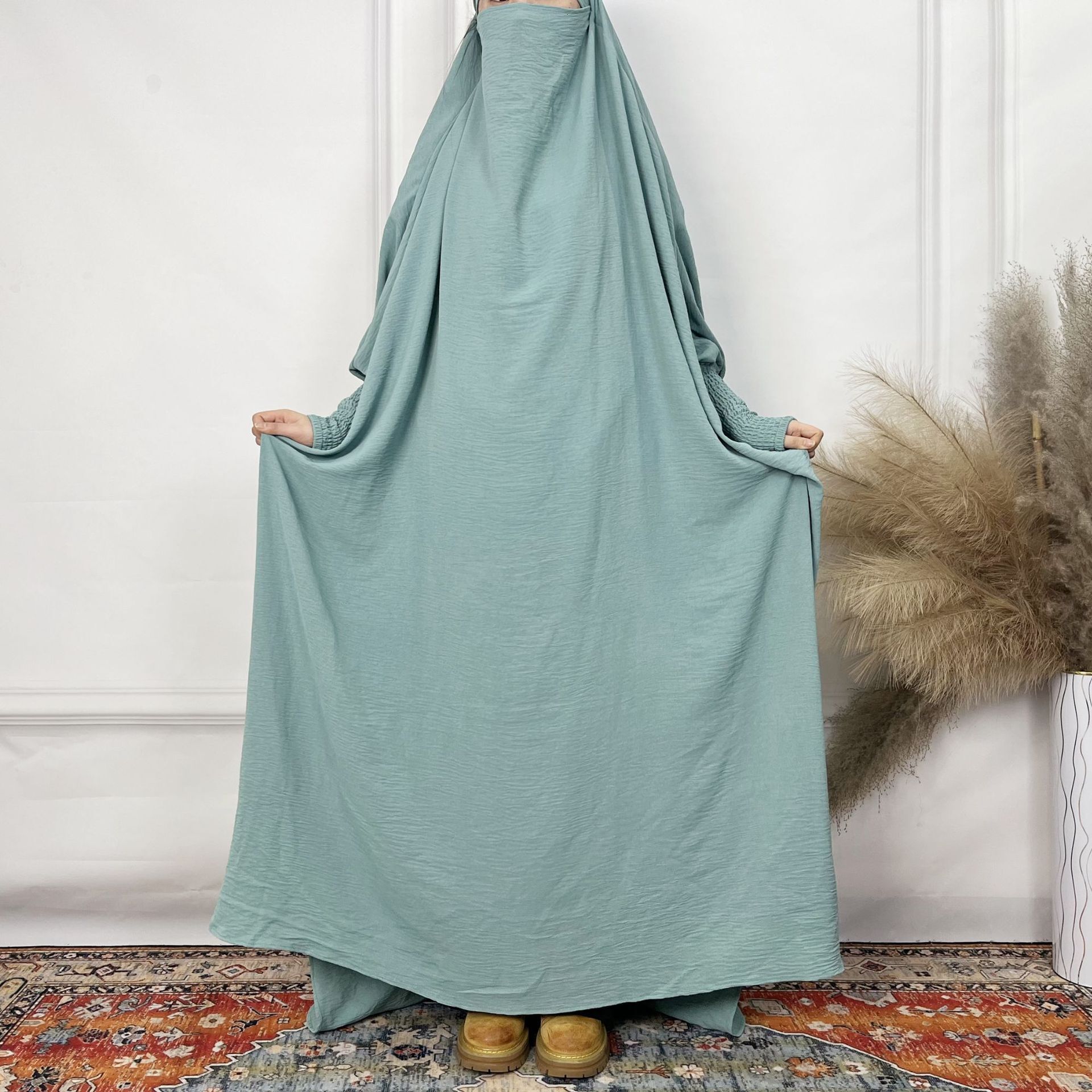 Fashion Women's Dress Dubai One-Piece Solid Color Long Sleeved Prayer Robe Abaya Maxi Dresses Islamic Clothing