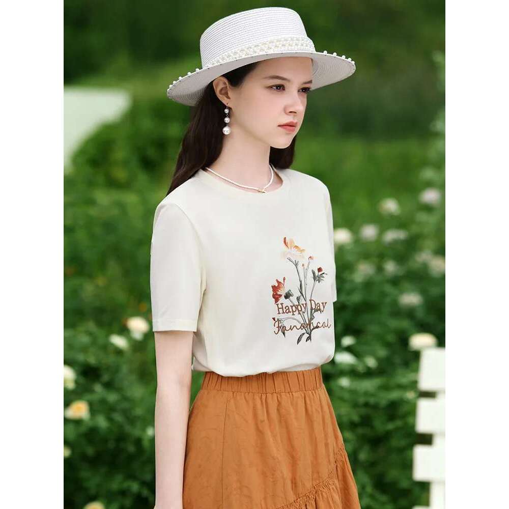Slim Short-Sleeve Women T-Shirts 2025 Summer Small Fresh Print O-Neck New Casual Fashion Female Tops