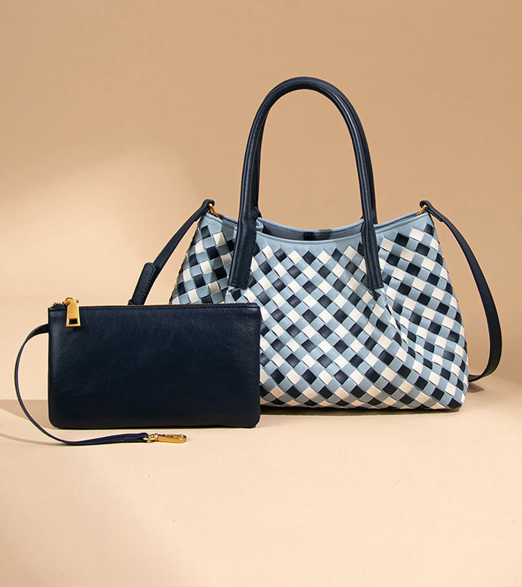 2025 New style plaid handbag for women commuter shoulder crossbody bag fashionable woven bag casual parent-child tote bag