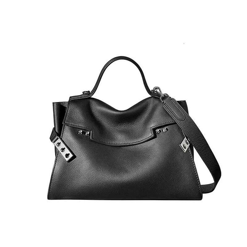 Ladies Cowhide Leather Handbag Large Capacity Casual Shopping Shoulder Crossbody Bag Retro W