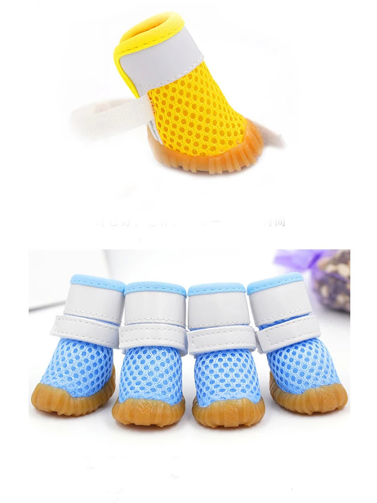 4PCS/set Pink Red Blue Yellow Non-slip Summer Dog Shoes Breathable for Small Dogs Pet Socks Sneakers Puppy Cat Shoes Boots Teddy 250402
