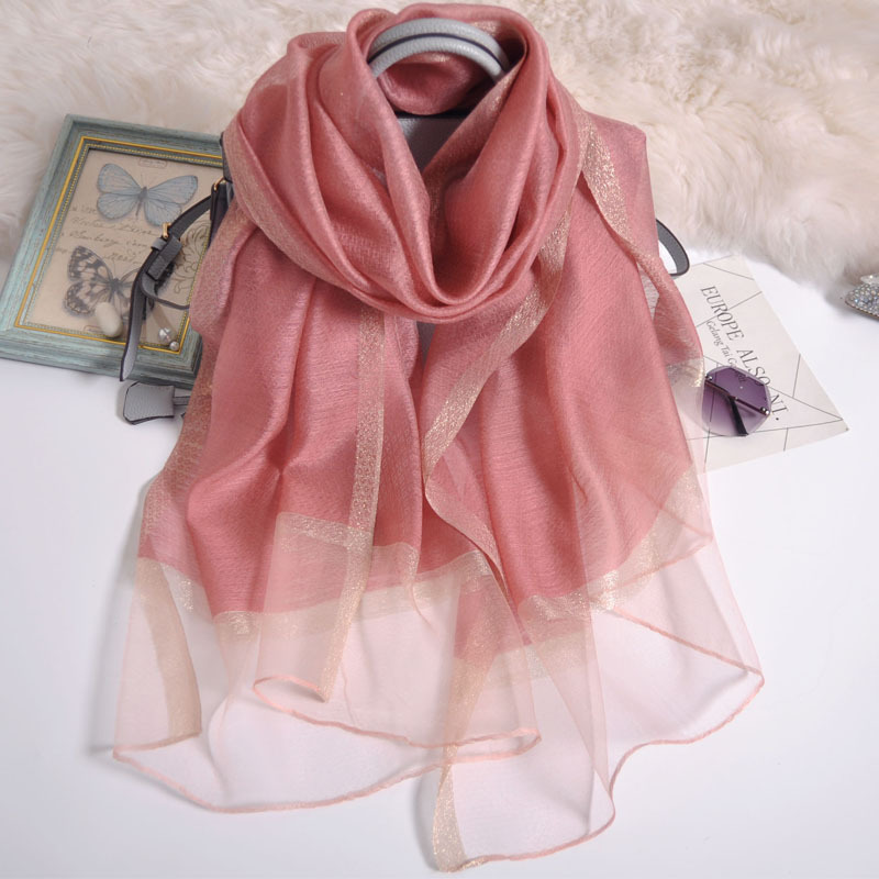 K316 Silk scarf thin women's Korean style versatile gold-stamped edge gauze scarf silk wool thin silk scarf